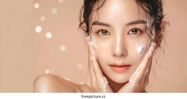 Woman Washing Face with Foaming Cleanser