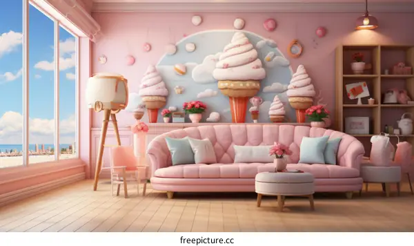 Pink Ice Cream Dream Room: 3D Rendering