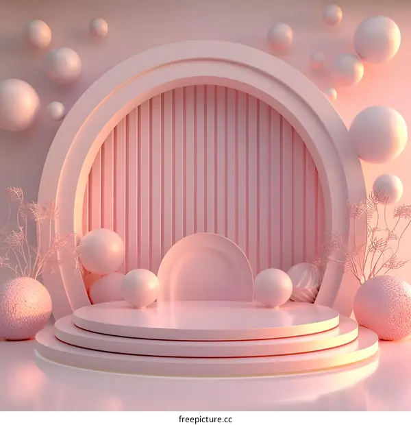 Pink and White Abstract Podium with Geometric Shapes
