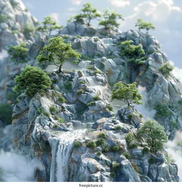 Floating Rock Fantasy Landscape with Waterfalls