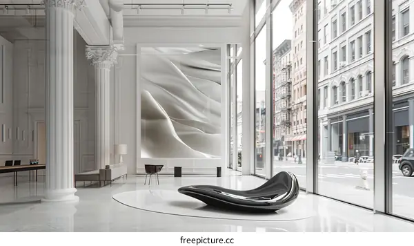 Modern interior of an office space with a large window