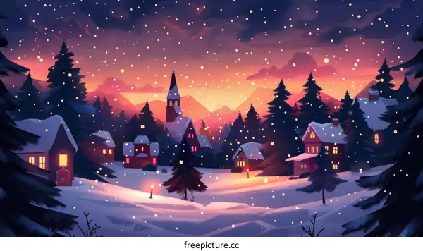 Snowy Village Landscape