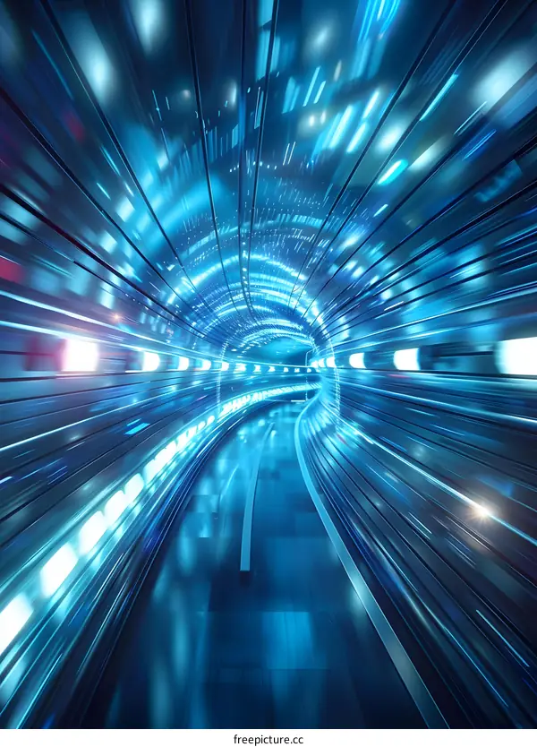 Blue tunnel with glowing lights