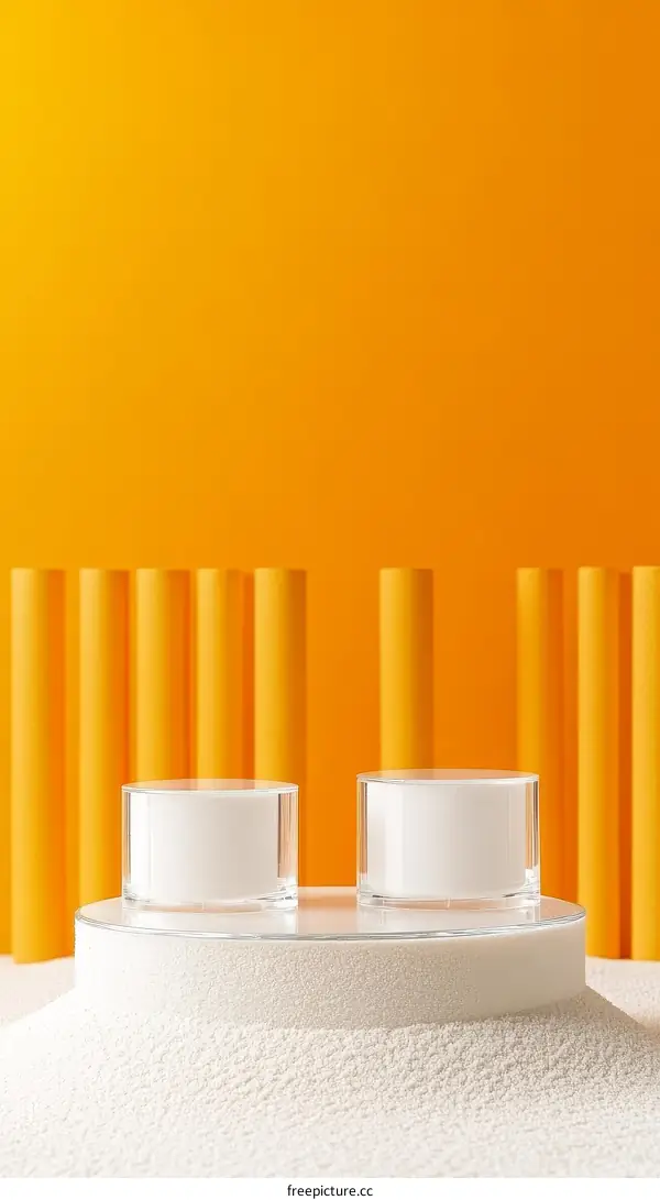 Abstract Cosmetic Product Display on a White Stage
