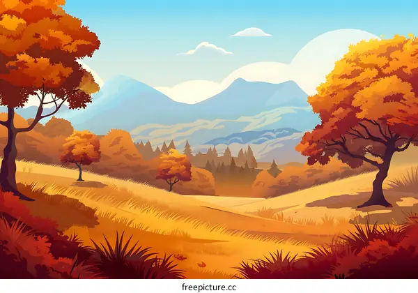 Autumn Landscape With Mountains And Trees