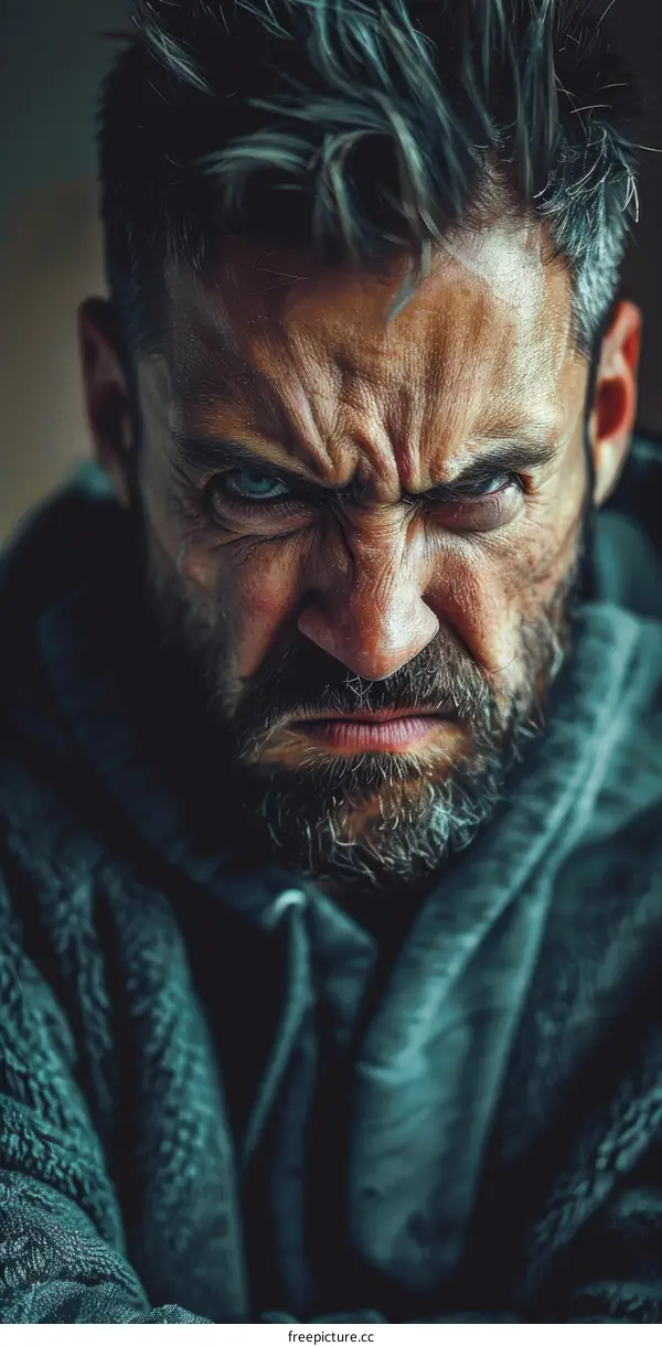 closeup portrait of an angry looking man