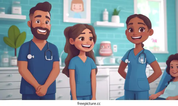 Three healthcare workers in a room