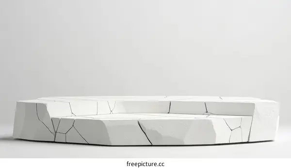 Abstract White Cracked Rock Display Platform