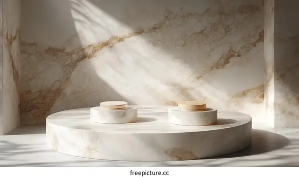 Beige Marble Display Podium for Product Showcase