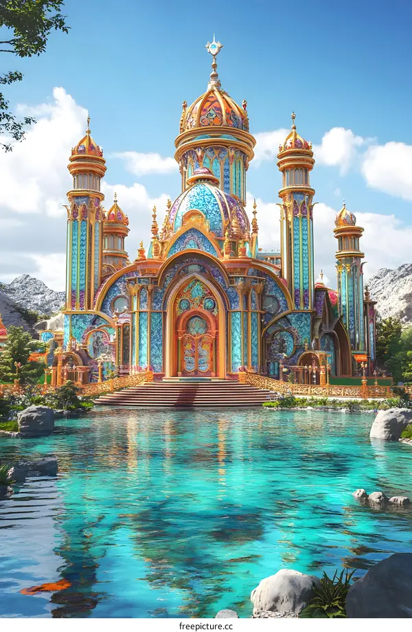 Fantasy Palace with Golden Domes and Azure Pool