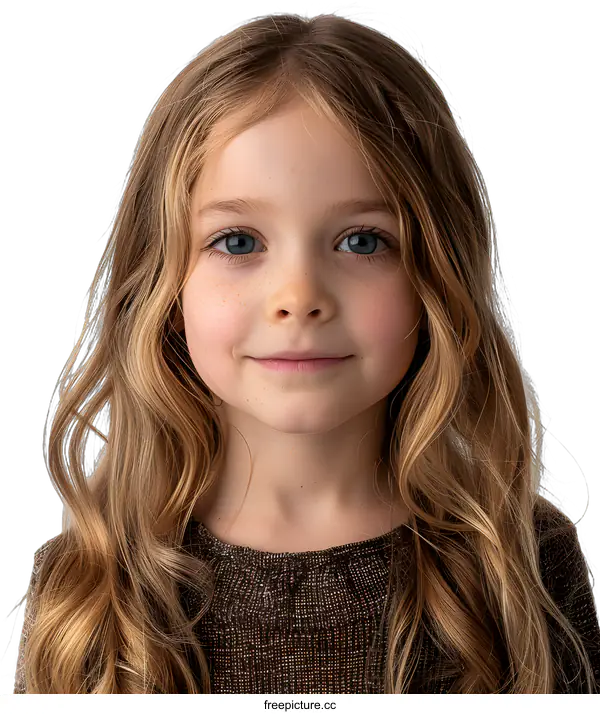 [Transparent Background PNG]Portrait of a cute little girl with long blond hair and blue eyes