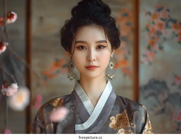 Portrait of a young woman in traditional Korean dress