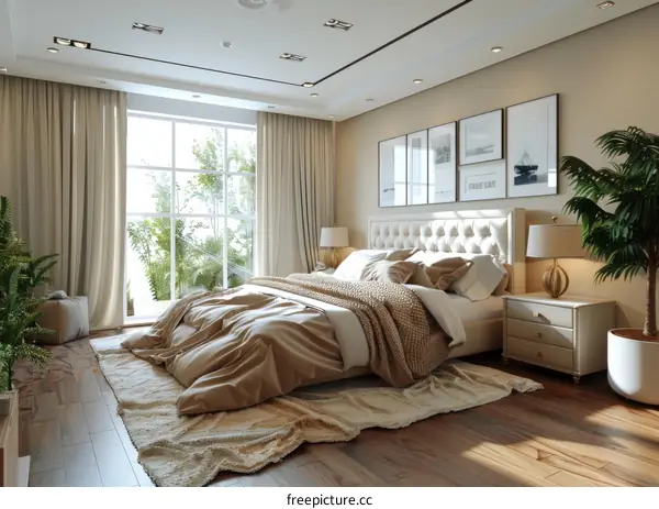 Modern Beige Bedroom Interior Design Illustration