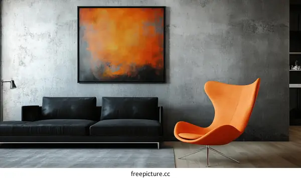 Modern Living Room Interior Design with Orange Egg Chair