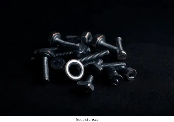 Close-up of Assorted Metal Bolts and Nuts