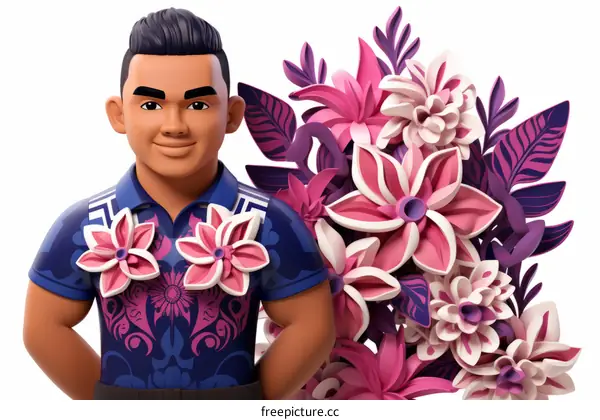 Polynesian man with flowers