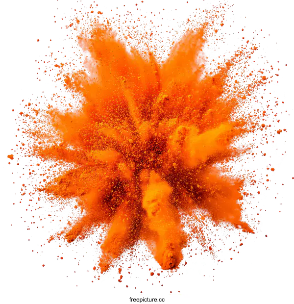 [Transparent Background PNG]Orange Powder Explosion on White Background