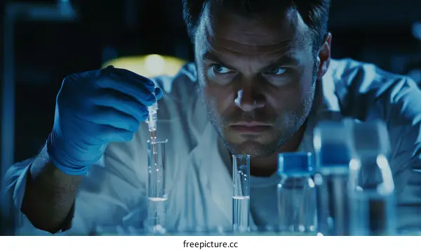 Scientist Working in Laboratory with Test Tubes