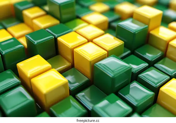 Abstract Background with Green and Yellow Cubes