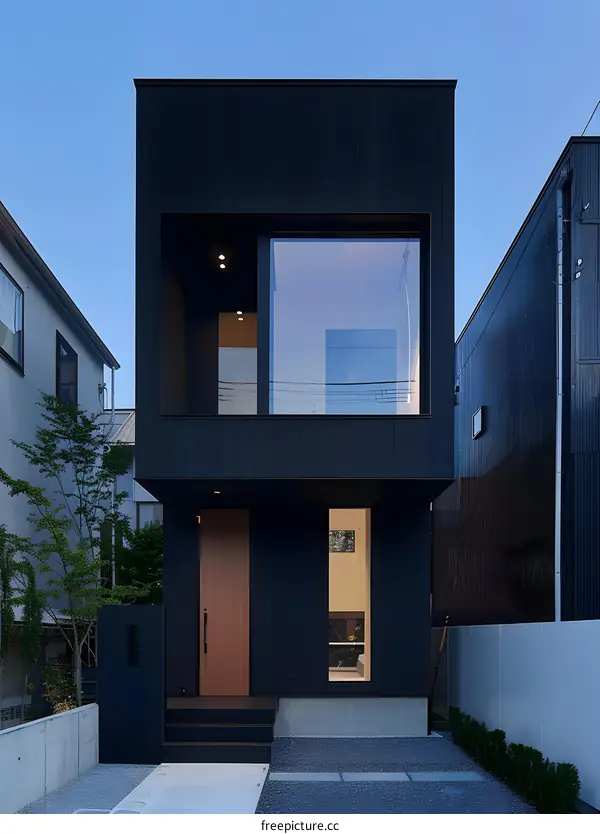 Modern Black House with Large Windows
