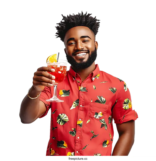 [Transparent Background PNG]Smiling Man Holding a Cocktail Drink