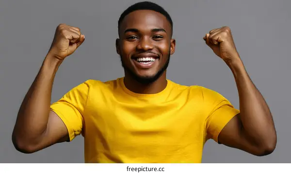 Happy Black Man Celebrating Success