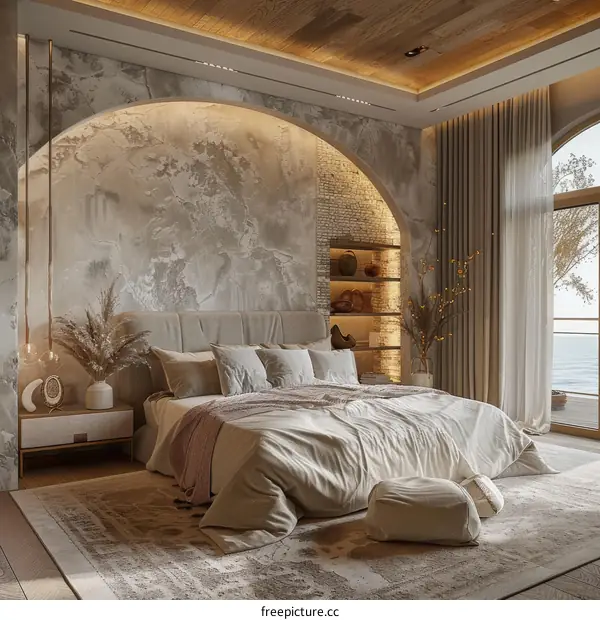 Modern Bedroom Interior with Ocean View