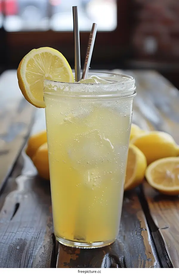 Refreshing Lemonade Drink With Ice And Lemon Slice
