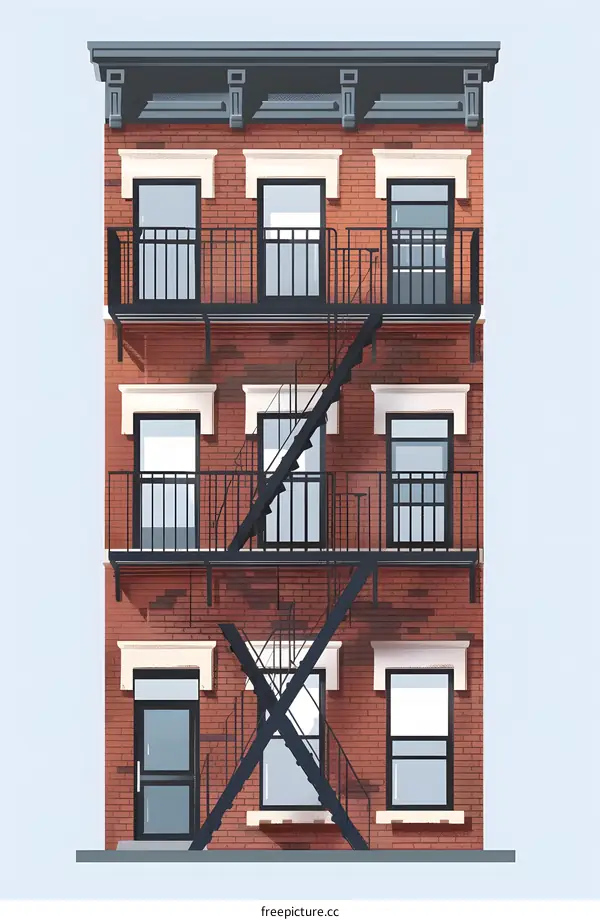 Illustration of a Brick Building with Fire Escape
