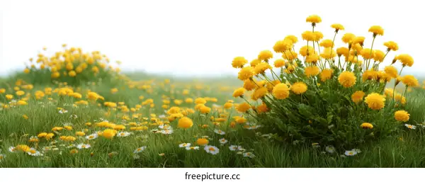 Spring Meadow with Dandelions and Daisies