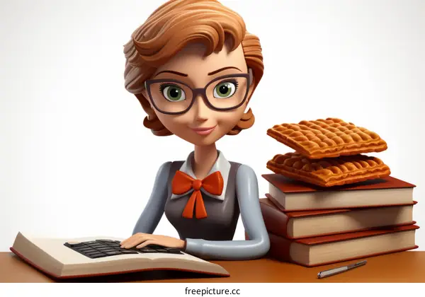 Smiling Businesswoman Working on Computer in Office