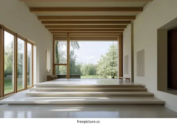 Modern Minimalist Home Interior With White Walls And Large Windows