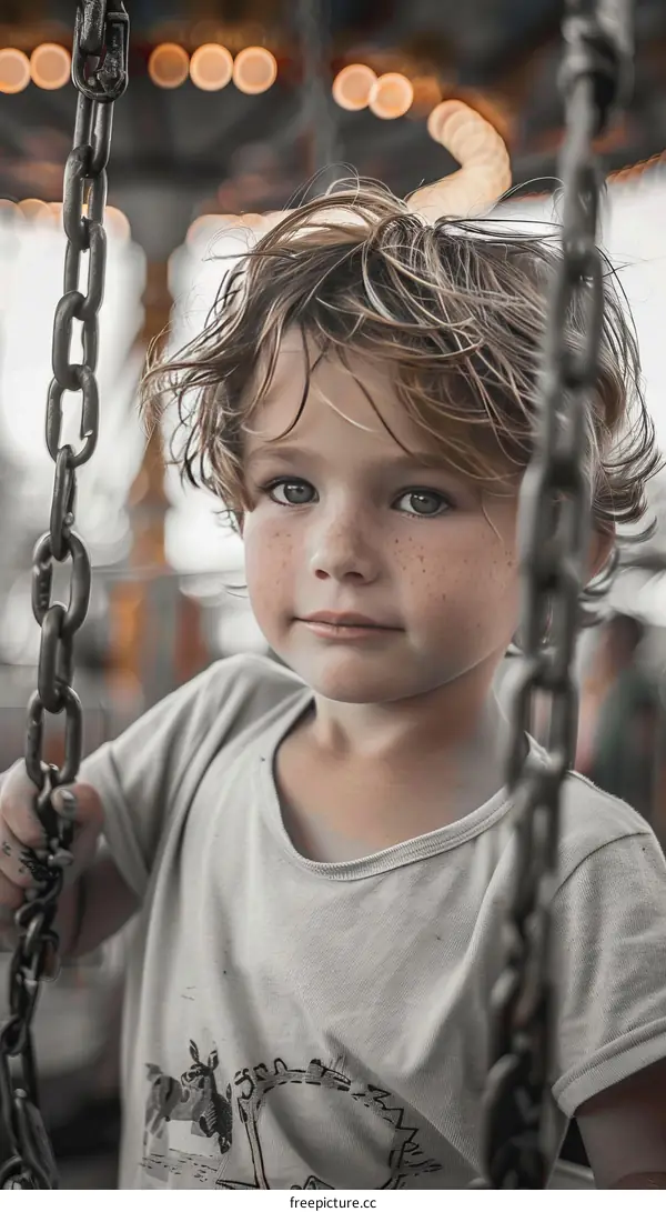Portrait of a boy with freckles and blue eyes