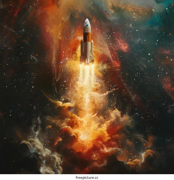 Spaceship launch into the nebula