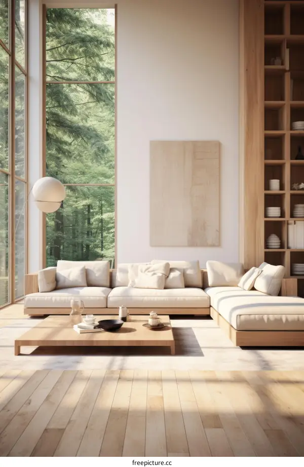Spacious Living Room with Natural Light and View of Nature