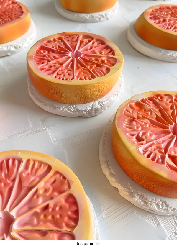Grapefruit Slices On White Background