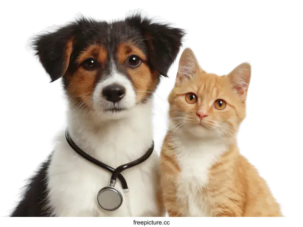[Transparent Background PNG]Adorable Puppy and Kitten Ready for Veterinary Checkup