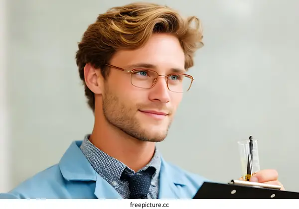 Caucasian Male Scientist Working in a Laboratory