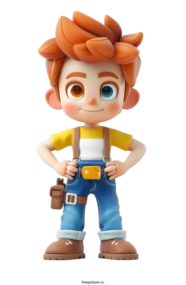 [Transparent Background PNG]3D Cartoon Boy Character With Tool Belt