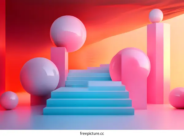 Abstract 3D Shapes with Stairs in Pastel Colors