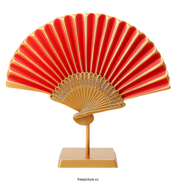 [Transparent Background PNG]Red and Gold Decorative Fan Ornament
