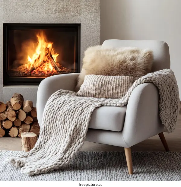 Cozy Living Room with Fireplace and Armchair