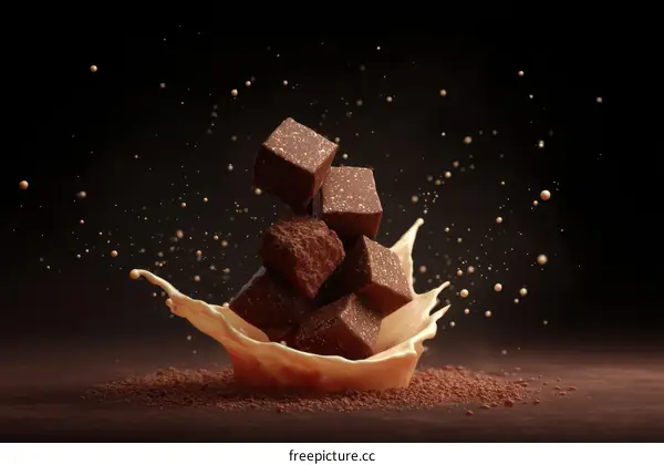 Chocolate Cubes Splashing in Milk Splash