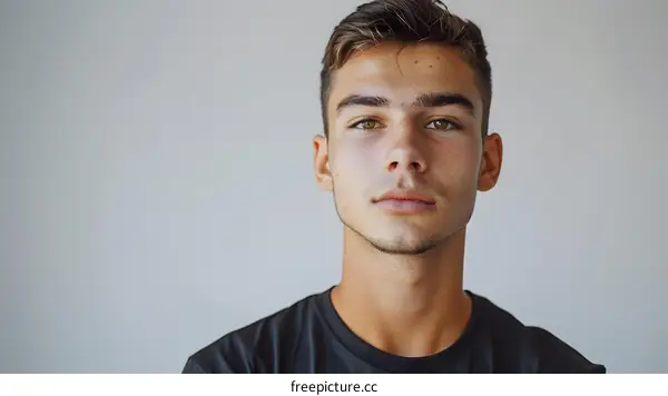 Portrait of a young man with freckles and green eyes