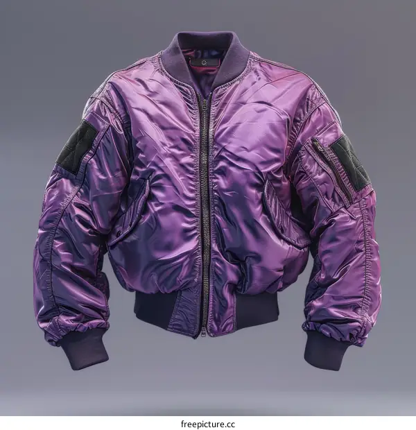 Shiny Purple Bomber Jacket with Black Patches