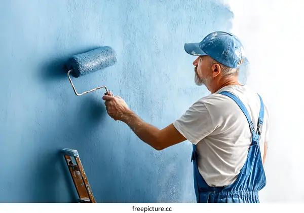 Painting the wall with a paint roller