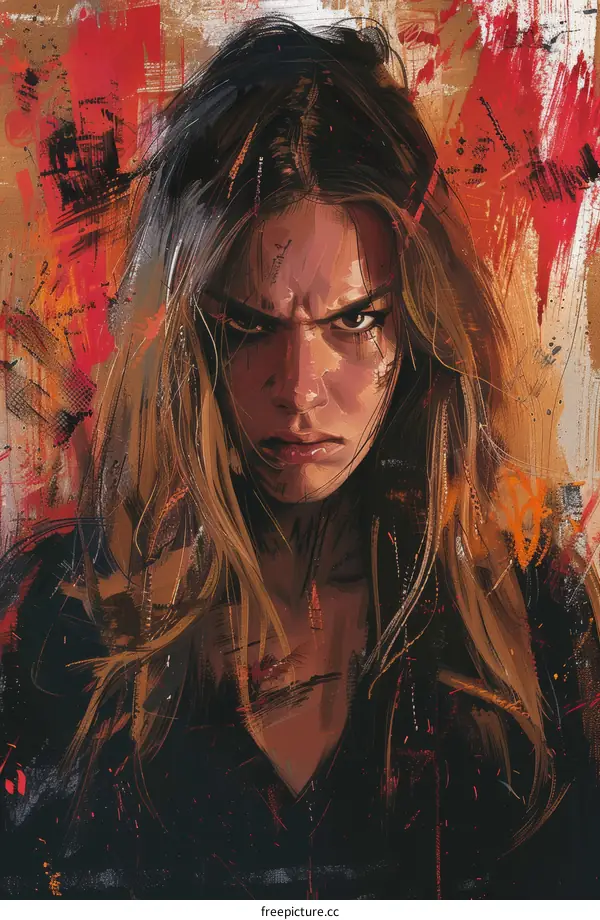 Portrait of a determined young woman with long brown hair