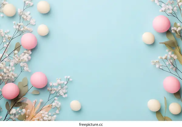 Pastel Pink and White Easter Eggs on Blue Background