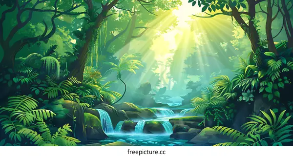 Sunlight Streaming Through Rainforest Canopy
