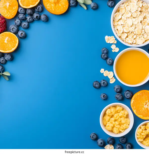 Healthy Breakfast Food On Blue Background